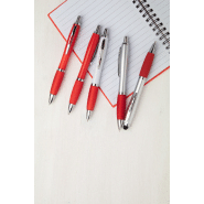 Stylo à bille en plastique - corps silver, grip coloré en caoutchouc - encre bleue_1