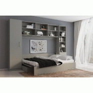 Lit escamotable VERTIGO SOFA avec canapé gris - 311 cm - couchage 140x200 cm - 2 colonnes de rangement_1