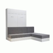 Lit escamotable Dynamo Sofa - Canapé angle méridienne réversible - Blanc mat et tissu gris - 140x200 cm_1