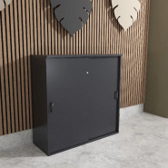 Armoire mi-haute à portes coulissantes - Mobel Linea - 100, Gris anthracite, Gris anthracite_1