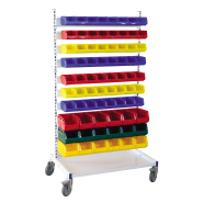 Desserte montants décentrés - hauteur 1650 mm - roulettes pivotantes Ø125 mm - tablette basse avec rebords_1