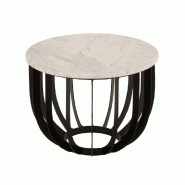 Table ronde gigogne MABE - marbre blanc et acier laqué noir - Design moderne_1