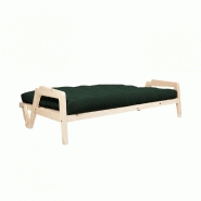 Canapé convertible futon Grab en pin naturel - Coloris vert foncé - Couchage 130 x 190 cm_1