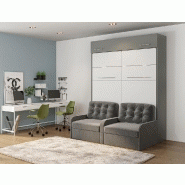 Duo Sofa - Armoire lit escamotable avec canapé gris - 2 x 90/200 - Structure grise et façade blanche_1