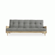 Canapé 3 places convertible INDIE - Style scandinave - Futon gris - Couchage 130x190 cm - Pin massif - Matelas confortable_1