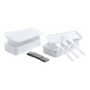 Lunch box antibactérien en plastique - 2 compartiments de 700 ml avec set de couverts et sangle élastique_1