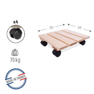 Roule-plante en bois carré brut Basics - 30 x 30 cm - Socle rouleur_1