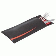 Pochettes à couverts noires avec serviette rouge (Lot de 100) | Europochette - CK239_1