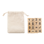 Jeu éducatif de calculs en bois - 32 tuiles avec chiffres et signes mathématiques - Pochette en coton_1