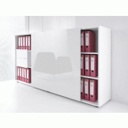 Armoire de bureau avec porte coulissante brillante - MDD - Blanc pastel, Blanc brillant_1