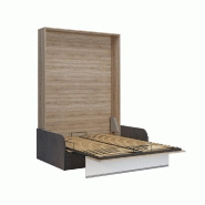 Armoire lit escamotable Bermudes Sofa - chêne bandeau blanc - canapé gris 140x200 cm avec coffre_1