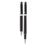 Set écriture - Stylo à bille et roller en aluminium avec finition brillante - Livré en boîte cadeau noire_1