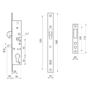 Serrure encastrable pour porte d'entrée à cylindre - Crochet A20 E70 L36 - THIRARD - Acier zingué_1