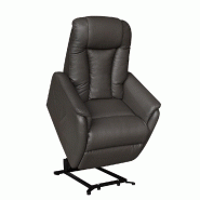 Fauteuil relax releveur NERSAC bi-moteur - cuir et PVC taupe foncé - confort ergonomique_1