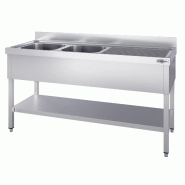 Plonge inox 2 bacs avec égouttoir et étagère - P 700 mm - 1600 mm bac à gauche_1