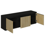 Meuble Vertigo T03 2 portes 2 tiroirs MDF noir et chêne clair 180x47x60 cm_1