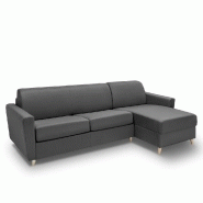 Canapé d'angle Virgola - Convertible express 160 cm - Matelas 16 cm - Design scandinave - Tissu gris_1