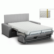 Canapé lit 4 places CanapExpress - Matelas mémoire 22 cm - Lattes 160 x 197 cm - Tête de lit intégrée - Polyuréthane gris clair_1