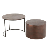 Lot de 2 tables gigognes rondes marron - Aluminium et fer - Style rétro antique_1