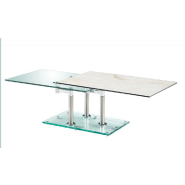 Table basse MATCH céramique marble - 2 plateaux pivotants en verre trempé - piètement chrome_1