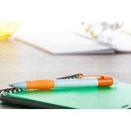 Stylo à bille en plastique - clip et embout colorés - encre bleue - couleur orange_1