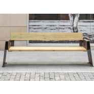 Banc public en bois de pin traité - Alp UM352 - Piètement acier galvanisé finition corten_1