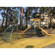 Château multi tours pour aire de jeux conforme EN1176 - Référence BT11160 - avec mur d'escalade et glissières en acier inoxydable_1