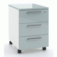 Caisson mobile 3 tiroirs blanc bicolore - Ofitres - Blanc pastel, Aigue Marine brillant_1
