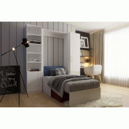 Composition lit escamotable Dynamo Sofa - accoudoirs blanc, tissu rouge, 90x200 cm - L : 205 cm_1