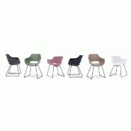 Lot de 4 chaises design REMO - Coque grise - Piétement luge en métal noir mat - Style élégant et original_1