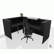 Banque d'accueil d'angle Delta Plus avec réhausse - Mobel Linea - 184, Blanc mat, Droite, Noir, Oui_2
