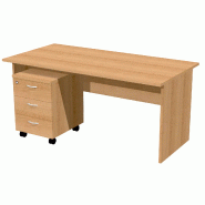 Bureau droit pied panneau avec rangement caisson sur roulettes So Presto - Blanc, Gris, 140 x 80 cm, 3 tiroirs_1