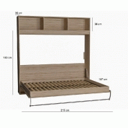 Lit escamotable STRADA-V2 - mélaminé chêne naturel - couchage 160 x 200 cm avec surmeuble 3 niches de rangement_1