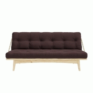 Banquette futon FOLK en pin massif - coloris marron - couchage 130 x 190 cm - design scandinave avec accoudoirs en métal_1