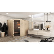 Cabine de sauna d'angle 144x144x199 avec poêle HARVIA VEGA 3.5KW - Commande déportée_1