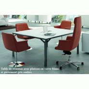 Table de réunion X8 pour 4 à 6 personnes, plateau en verre blanc - Officity. - 140, Anthracite, Blanc_1