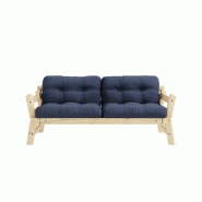 Banquette convertible futon STEP en pin massif - Coloris marine - Couchage 70x200 cm - Design élégant et modulable_1