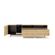Buffet bas en chêne naturel - 1 porte, 1 tiroir, 1 abattant - Design épuré avec finition anthracite laqué_1