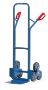 Diable escalier acier 3 roues - Structure en tube d'acier - Charge 200kg - Poignée de sécurité - Roues Ø 160 mm - Bavette tôle acier - Hauteur 1300 mm - Largeur 590 mm - Revêtement époxy bleu - Fabriqué en Allemagne - Garantie 10 ans_1