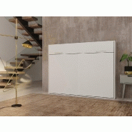 Armoire lit escamotable Vertigo blanc mat - couchage 160x200 cm - ouverture transversale et sommier à lattes_1