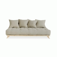 Canapé convertible futon Senza - Pin naturel, tissu lin, couchage 90 x 200 cm - Design minimaliste et modulable_1