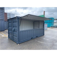 Conteneur bar 15 pieds - Structure acier robuste, plancher bois, grande ouverture frontale_1