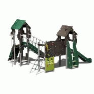 Structure de jeux 3 tours Cruzoe - CRU31201I avec toboggan, mur d'escalade et passerelle_1