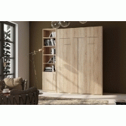 Composition lit escamotable Dynamo chêne - Couchage 140 x 200 cm avec colonne bibliothèque intégrée_1