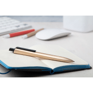 Stylo à bille en plastique - attributs noirs - aspect métallique mat - encre bleue - couleur doré_1