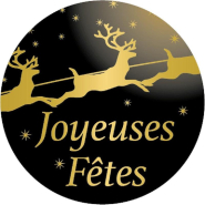 Etiquette cadeau adhésive Joyeuses noir et or Rennes Ø35mm - par 500_1