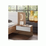 Lit design VICK 180 x 200 cm - Chêne artisan avec tête en cuir synthétique blanc et chevets intégrés_1