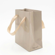 Sac Luxe beige moiré poignées ruban 11x6x14cm - par 12_1