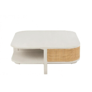 Table basse RARY en bois exotique blanc et rotin naturel - design avec niche de rangement - 50 kg de capacité portante_1