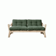 Banquette convertible futon STEP en pin massif - Coloris vert olive - Couchage 70x200 cm_1
